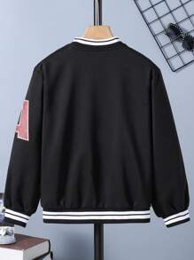 SHEIN Tween Boy Letter Graphic Striped Trim Varsity Jacket Without Tee - Black - View 2