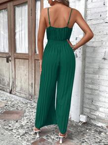 SHEIN LUNE Mono de tirantes unicolor fruncido - Verde Oscuro - Ver 2