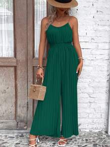 SHEIN LUNE Mono de tirantes unicolor fruncido - Verde Oscuro - Ver 5