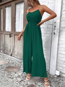 SHEIN LUNE Mono de tirantes unicolor fruncido - Verde Oscuro - Ver 6