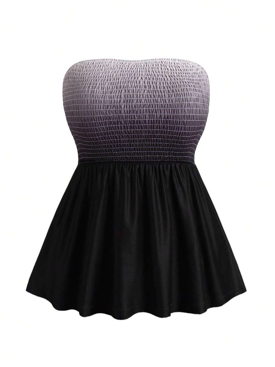 Celure Plus Ombre Ruffle Hem Tube Top - Multicolor - View 1