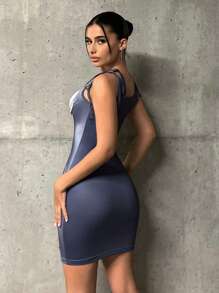 SHEIN ICON 身體熱成像印花肩上打結緊身洋裝 - 彩色 - 查看 2