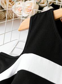 SHEIN Plus Colourblock Cold Shoulder Dress - Black - View 4