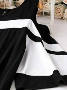 SHEIN Plus Colourblock Cold Shoulder Dress - Black - View 5