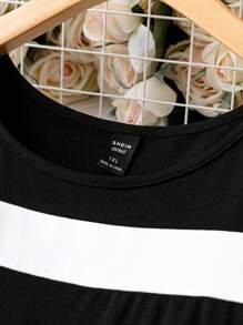 SHEIN Plus Colourblock Cold Shoulder Dress - Black - View 6