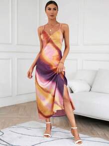 GENKIRA 紮染高衩吊帶連衣裙 - 彩色 - 查看 4