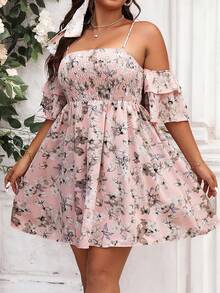 SHEIN Holidaya 大碼印花挖肩連衣裙 - 粉色 - 查看 6