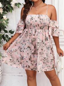 SHEIN Holidaya 大碼印花挖肩連衣裙 - 粉色 - 查看 7