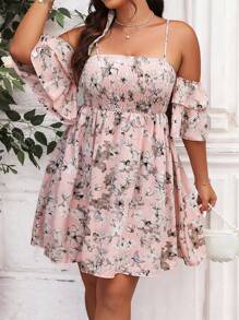 SHEIN Holidaya 大碼印花挖肩連衣裙 - 粉色 - 查看 8