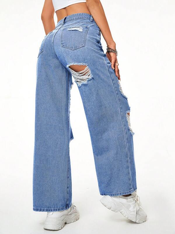 SHEIN ICON Ripped Straight Leg Jeans SHEIN USA