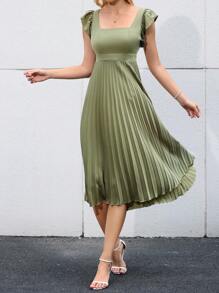 Aveloria Modichic 方領荷葉邊百褶下擺連衣裙 - 青檸色 - 查看 4