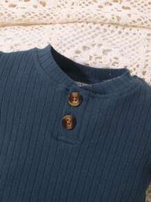 SHEIN 男婴条纹纯色短袖连体衣和短裤套装