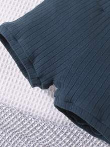 SHEIN 男婴条纹纯色短袖连体衣和短裤套装