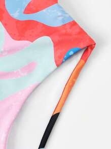 熱帶圖案交叉連體泳衣 - 彩色 - 查看 4