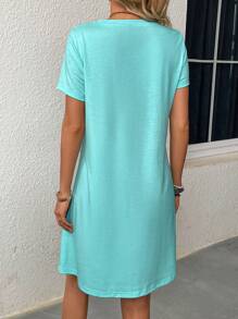 SHEIN LUNE Solid Tee Dress - Mint Blue - View 2