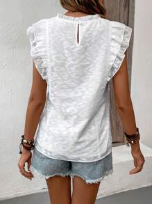 SHEIN LUNE Damskie Bluzki Falbanka Zmarszczony Prosty Casual - Biały - Zobacz 2