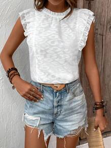 SHEIN LUNE Damskie Bluzki Falbanka Zmarszczony Prosty Casual - Biały - Zobacz 3