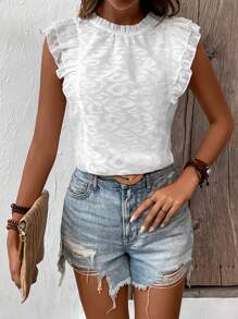 SHEIN LUNE Damskie Bluzki Falbanka Zmarszczony Prosty Casual - Biały - Zobacz 4