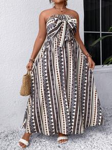 Breezaya Plus Allover Print Knot Front Tube Dress - Multicolor - View 4