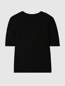 素色麻花編織上衣 - 黑色 - 查看 2