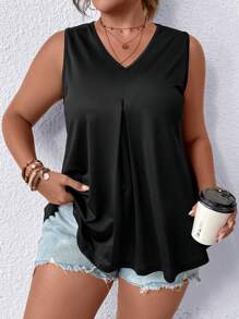 SHEIN LUNE Plus Solid V Neck Tank Top