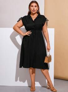 SHEIN Clasi Vestido de hombro con cordón con botón delantero - Negro - Ver 5