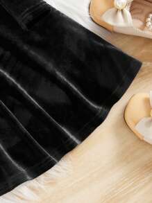 小女童方領羊腿袖蕾絲邊絲絨連衣裙 - 黑色 - 查看 4