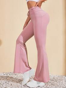 Yoga Basic 腰部抽繩喇叭運動褲 - 粉色 - 查看 4