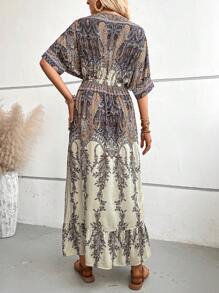 EMERY ROSE Paisley Print Batwing Sleeve Belted Dress Maxi Women Outfit - Multicolor - View 2