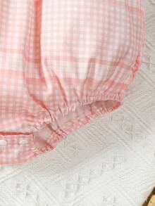 SHEIN 女嬰格紋印花花卉刺繡荷葉邊連體衣和頭巾