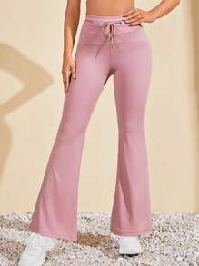 Yoga Basic 腰部抽繩喇叭運動褲 - 粉色 - 查看 6