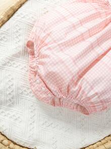 SHEIN 女嬰格紋印花花卉刺繡荷葉邊連體衣和頭巾