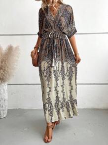 EMERY ROSE Paisley Print Batwing Sleeve Belted Dress Maxi Women Outfit - Multicolor - View 5