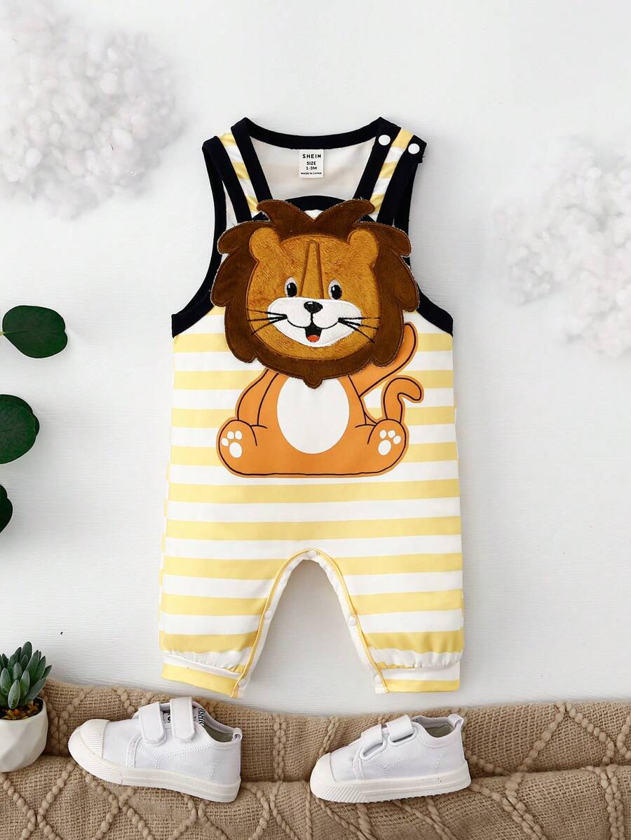 SHEIN Baby Striped Print Contrast Binding Tank Jumpsuit - Multicolor - View 1