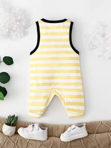 SHEIN Baby Striped Print Contrast Binding Tank Jumpsuit - Multicolor - View 2