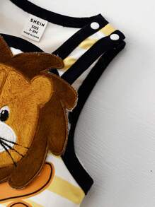 SHEIN Baby Striped Print Contrast Binding Tank Jumpsuit - Multicolor - View 4