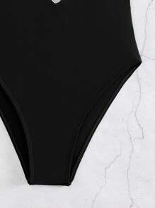 SHEIN Swim Heart Ring Linked Cut Out Front One Piece Swimsuit - Black - View 6