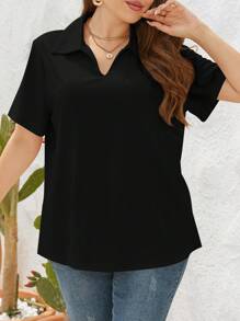 SHEIN Essnce Plus Solid Collar Neck Tee - Black - View 6