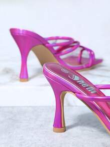 方頭條帶一腳蹬高跟涼鞋 - 中紫紅色 - 查看 3