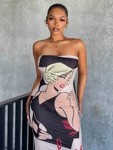 SHEIN SXY Figure Graphic Tube Bodycon Dress - Multicolor - View 4