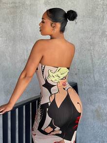 SHEIN SXY Figure Graphic Tube Bodycon Dress - Multicolor - View 5