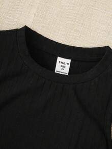 SHEIN Áo ba lỗ & áo hai dây cho bé gái mới biết đi Thắt nút Xù Gân đan màu trơn Giải trí - màu đen - Xem 4