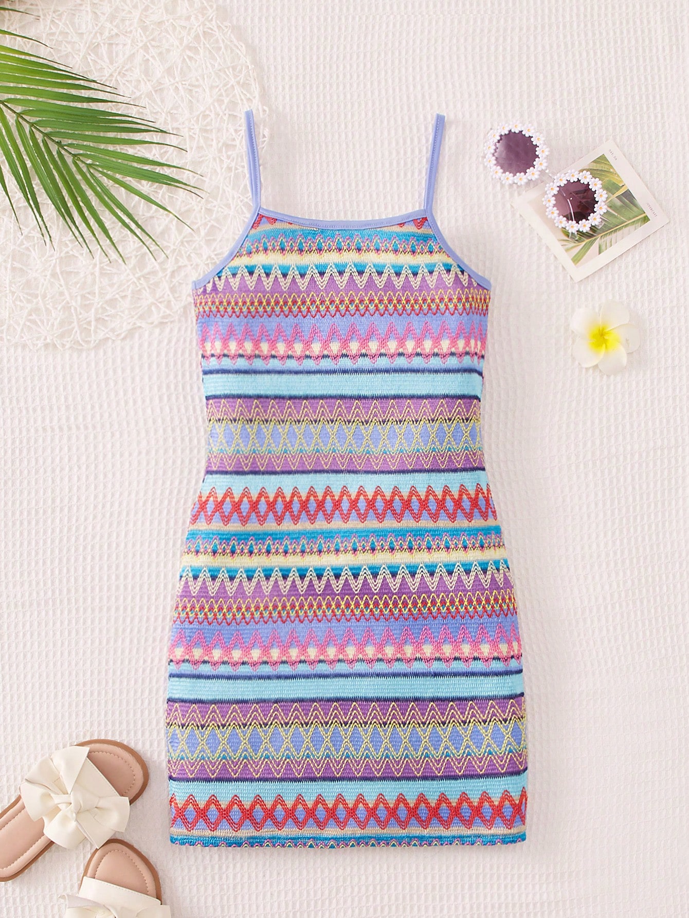 SHEIN Kids Cooltwn Knit Casual Geometric Patterned Cami Dress For Tween ...