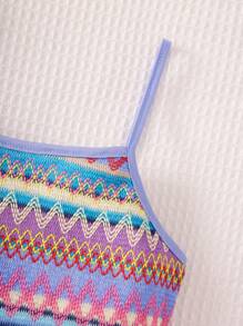 SHEIN 女孩幾何圖案吊帶連衣裙 - 彩色 - 查看 4