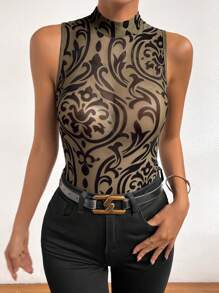 SHEIN Privé Áo liền quần ôm nữ Baroque Gợi cảm - màu xanh lá - Xem 4