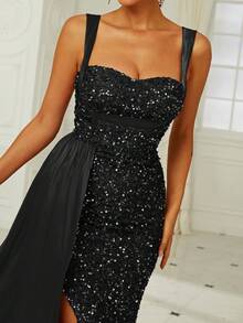 Missord Abendkleid mit Schlitz und Pailletten, elegant, schwarz, für Abschlussball, Dinner, Hochzeitsgast - Schwarz - Übersicht 7