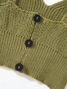 Top de punto corto de color sólido para niñas - Verde - Ver 5