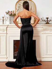 Missord Contrast Sequin Draped Side Tube Formal Dress - Black - View 2