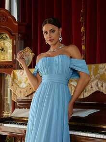 Missord Off Shoulder Ruched Bust Floor Length Formal Dress