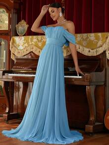 Missord Off Shoulder Ruched Bust Floor Length Formal Dress